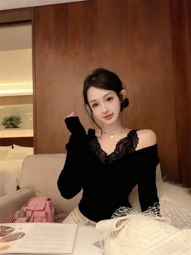 실사 정가 초기 세대 우는 소리 여성 향기로운 부드러운 娇柔 욕망 센스 레이스 조각 V넥 비틀림 맨위 상세 이미지 37