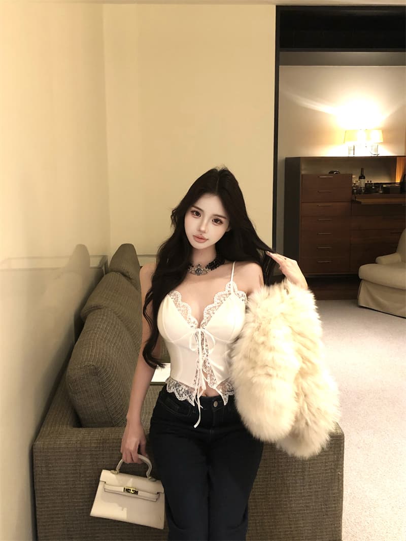 실사 정가 공란 사랑 지앤 레이스 조각 니트 슬립 여성 가을 스트랩 인사이드 가져 가라. 조끼 맨위 상세 이미지 6