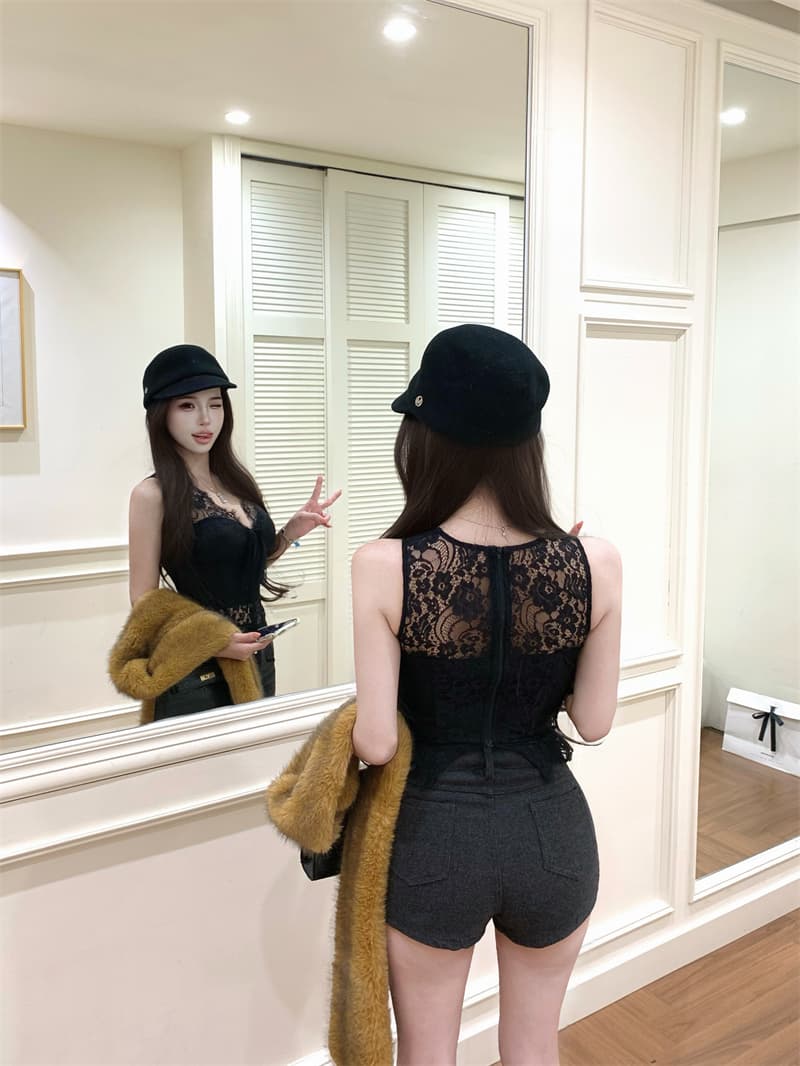 실사 정가 프랑스식 레이스 생선뼈 몸매 가꾸기 조끼 슬립 부드러운 순수한 욕망 맨위 상세 이미지 32