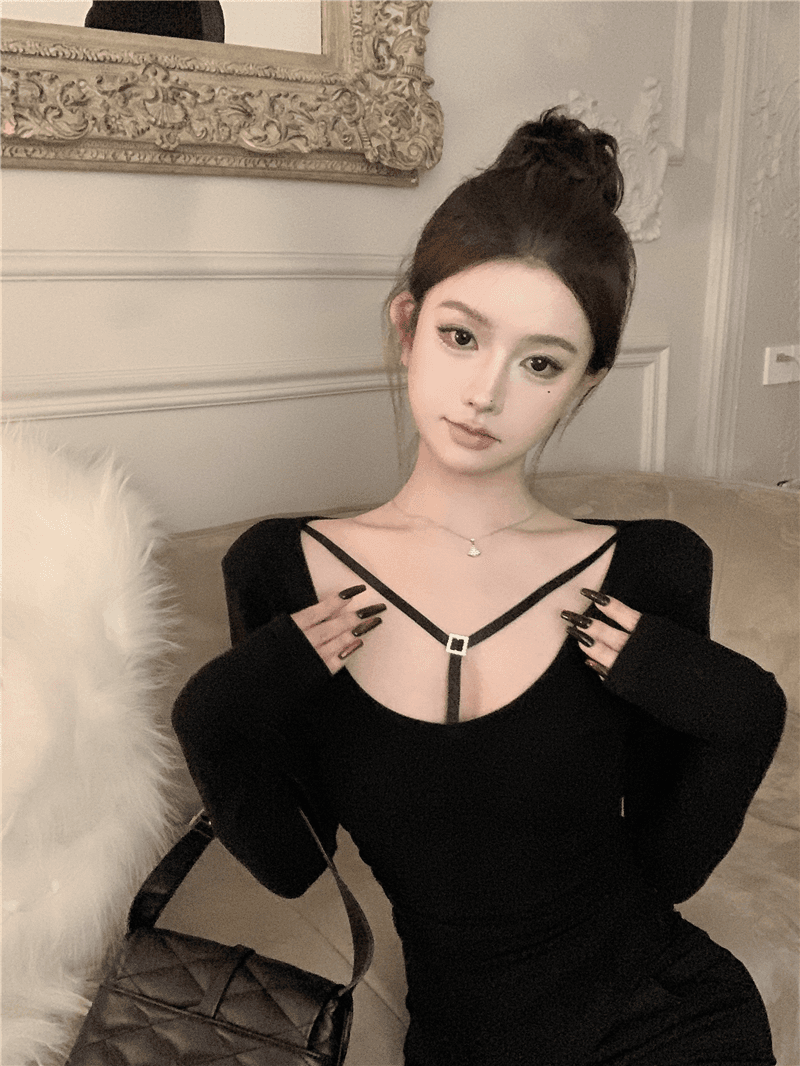 정가 실사 자이언트 슬림해 보이는 미니멀리즘 섹시함 순수한 욕망 와인 검정색 타이트 인사이드 잡아라. 의류 이미지 3