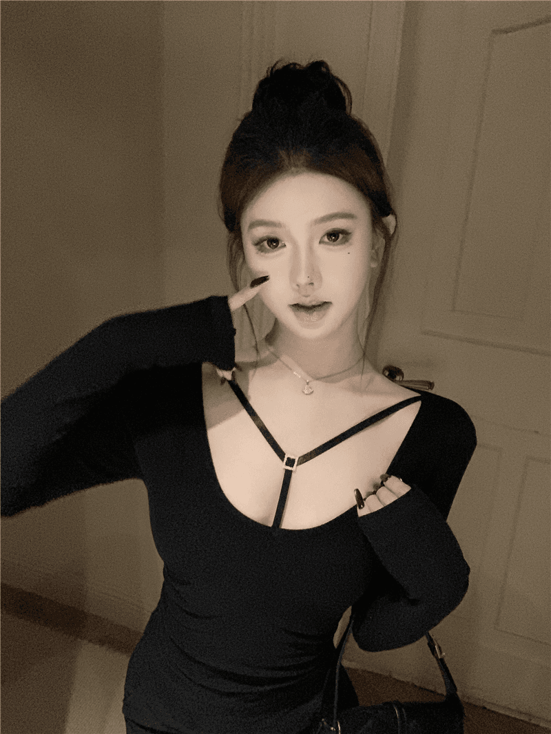 정가 실사 자이언트 슬림해 보이는 미니멀리즘 섹시함 순수한 욕망 와인 검정색 타이트 인사이드 잡아라. 의류 이미지 4