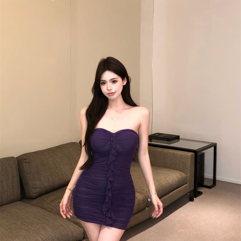 실사 정가 섹시함 고대 조기 천 금빛 바람 망사 튜브탑 치마 드레스 짧은 치마 가슴 패드 이미지 5
