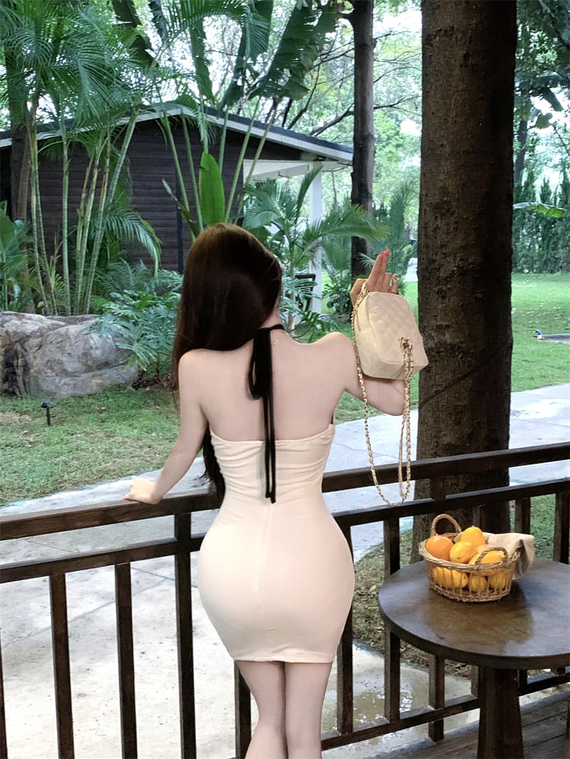 실사 정가 슬립 행침 목 깊은 v 디스플레이 몸 섹시함 드레스 빛 럭셔리 작은 대중 명문 여성 핫걸 타이트 스커트 상세 이미지 13