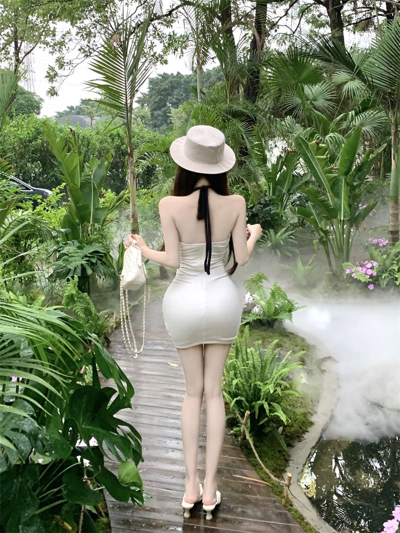 실사 정가 슬립 행침 목 깊은 v 디스플레이 몸 섹시함 드레스 빛 럭셔리 작은 대중 명문 여성 핫걸 타이트 스커트 상세 이미지 15