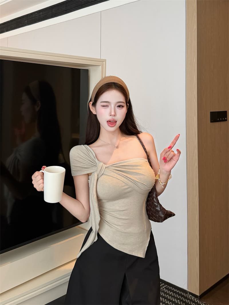 실사 정가 디자인 센스 불규칙 숄더백 길다 리본 비틀림 맨위 여성 이미지 2