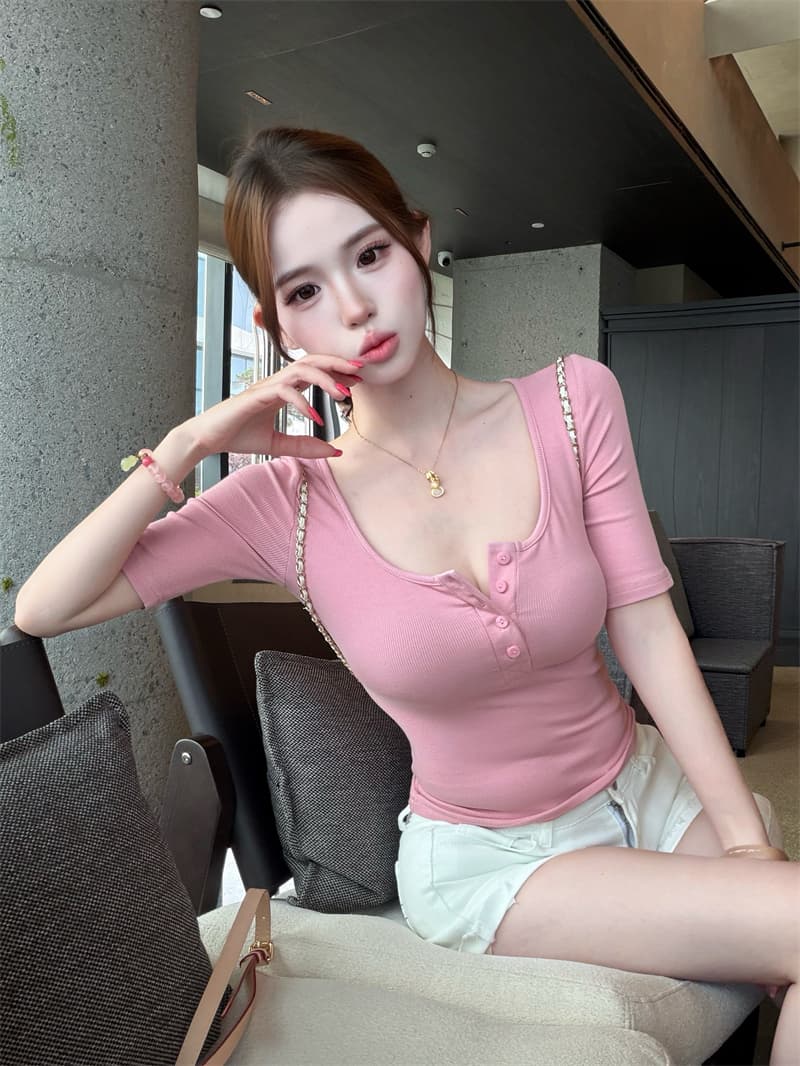 실사 정가 순수한 욕망 달콤한 매운맛 바람 티셔츠 여성 새로운 타이트 반팔 한 부서 chic Chic 작은 맨위 상세 이미지 6