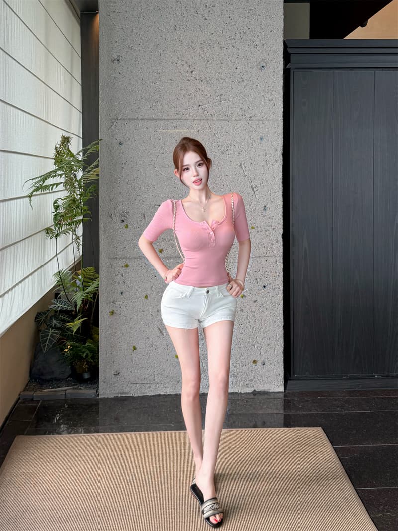 실사 정가 순수한 욕망 달콤한 매운맛 바람 티셔츠 여성 새로운 타이트 반팔 한 부서 chic Chic 작은 맨위 상세 이미지 9