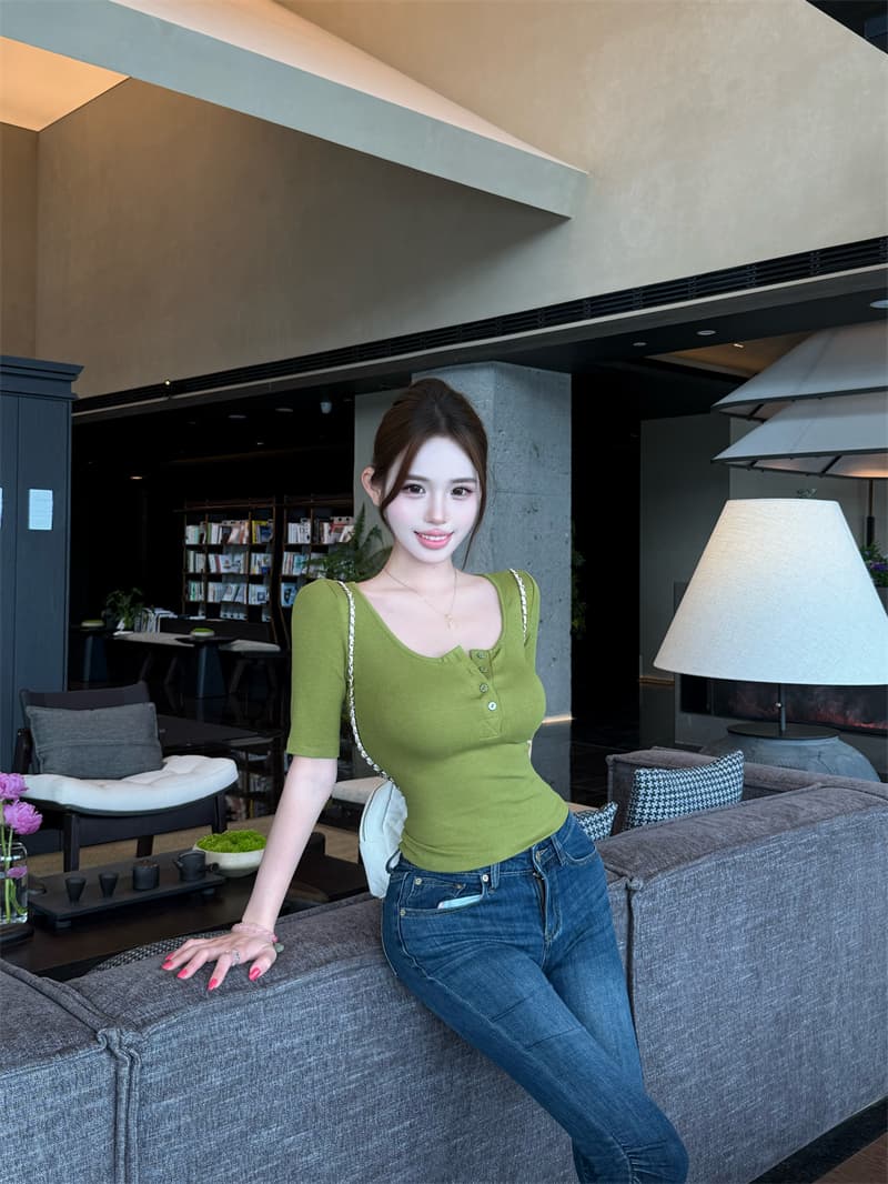 실사 정가 순수한 욕망 달콤한 매운맛 바람 티셔츠 여성 새로운 타이트 반팔 한 부서 chic Chic 작은 맨위 상세 이미지 14