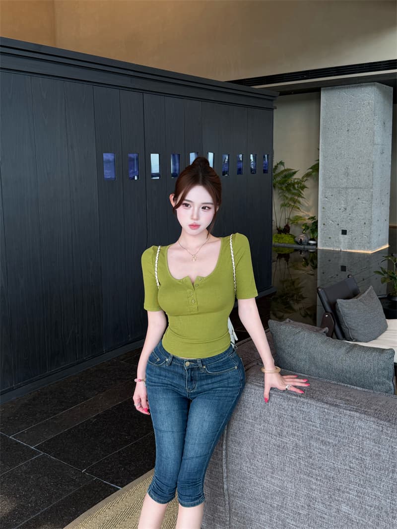 실사 정가 순수한 욕망 달콤한 매운맛 바람 티셔츠 여성 새로운 타이트 반팔 한 부서 chic Chic 작은 맨위 상세 이미지 15
