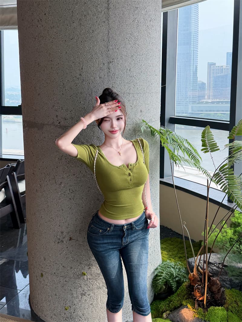 실사 정가 순수한 욕망 달콤한 매운맛 바람 티셔츠 여성 새로운 타이트 반팔 한 부서 chic Chic 작은 맨위 상세 이미지 16