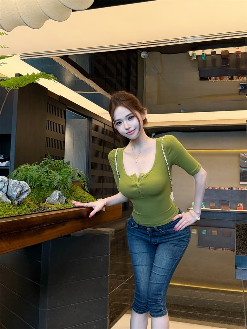 실사 정가 순수한 욕망 달콤한 매운맛 바람 티셔츠 여성 새로운 타이트 반팔 한 부서 chic Chic 작은 맨위 상세 이미지 18