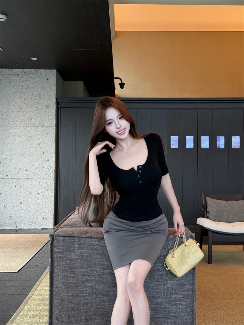 실사 정가 순수한 욕망 달콤한 매운맛 바람 티셔츠 여성 새로운 타이트 반팔 한 부서 chic Chic 작은 맨위 상세 이미지 31