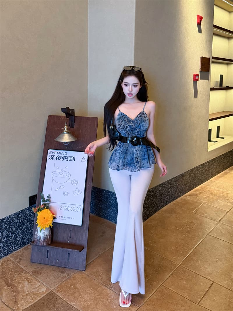 실사 정가 블루스 마킹 쉬폰 톱 여성 여름 디자인 센스 순수한 욕망 섹시함 슬립 레오파드 무늬 쉬폰 블라우스 상세 이미지 19