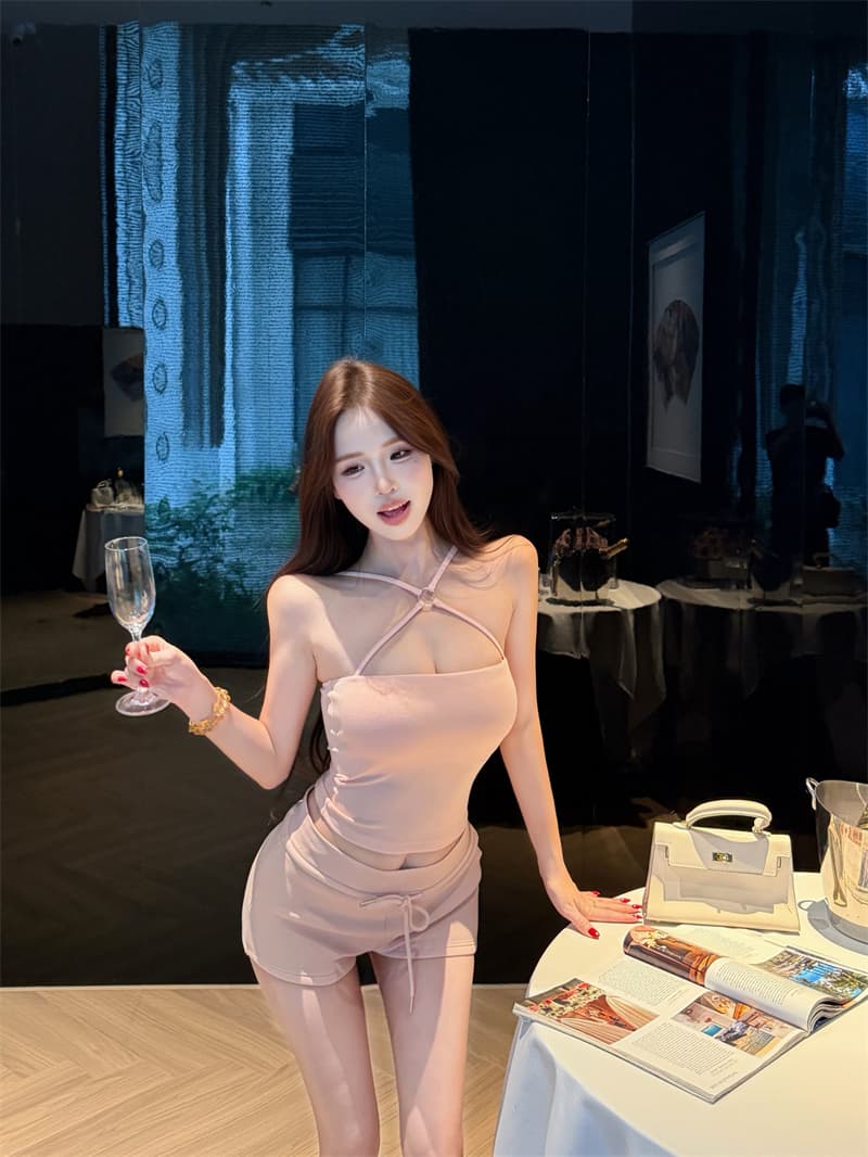 실사 정가 길다 여름 십자가 행침 목 순수한 욕망 조끼 섹시함 몸매 가꾸기 슬림해 보이는 핫걸 민소매 슬립 상세 이미지 10