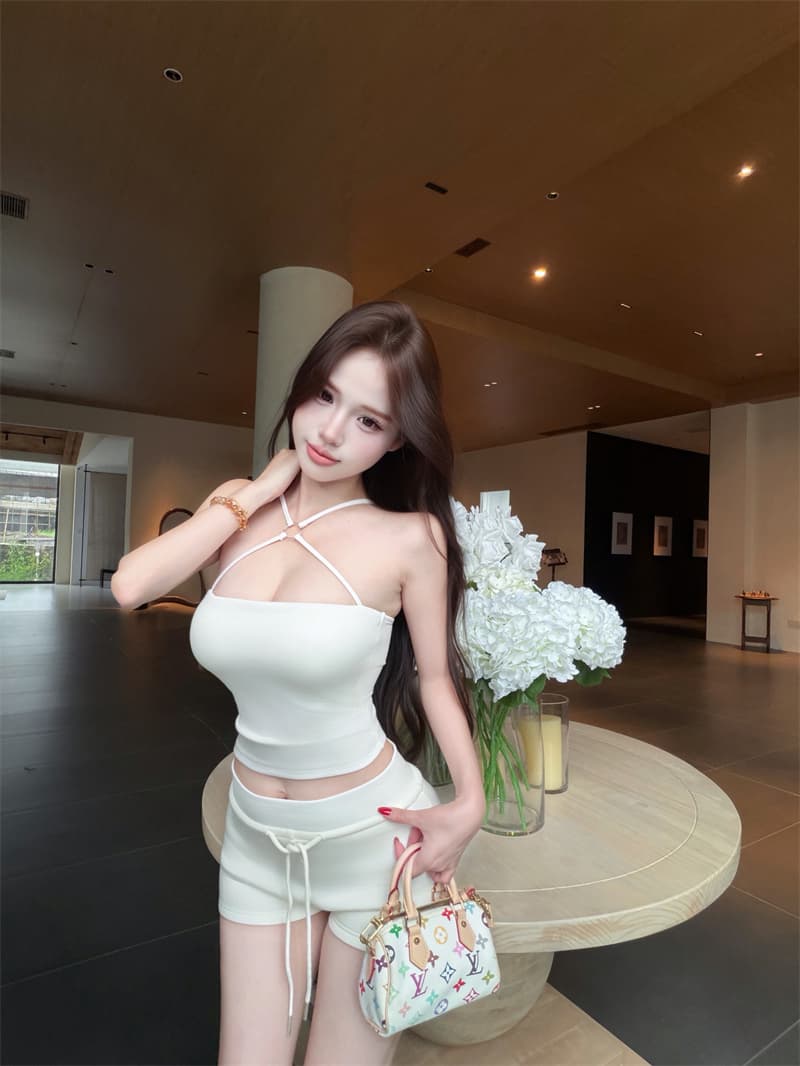 실사 정가 길다 여름 십자가 행침 목 순수한 욕망 조끼 섹시함 몸매 가꾸기 슬림해 보이는 핫걸 민소매 슬립 상세 이미지 20