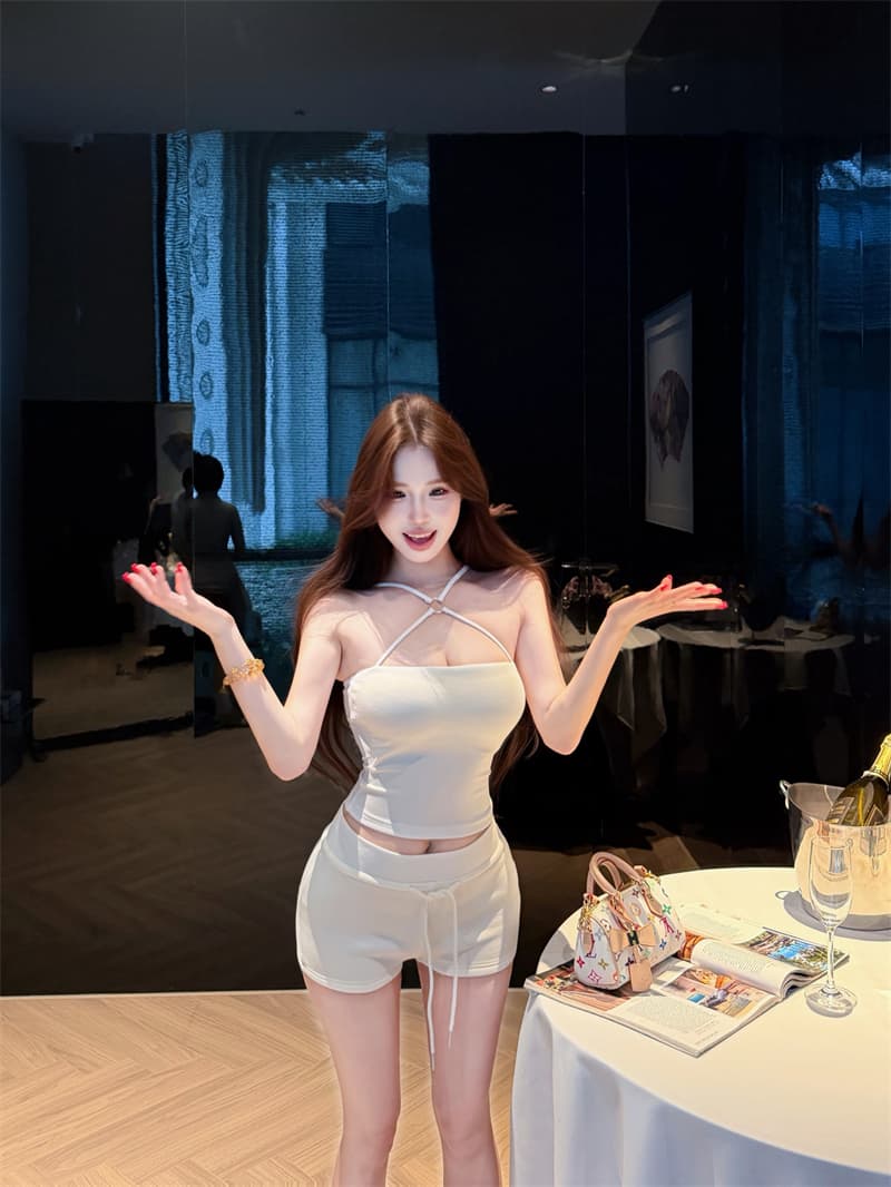 실사 정가 길다 여름 십자가 행침 목 순수한 욕망 조끼 섹시함 몸매 가꾸기 슬림해 보이는 핫걸 민소매 슬립 상세 이미지 21