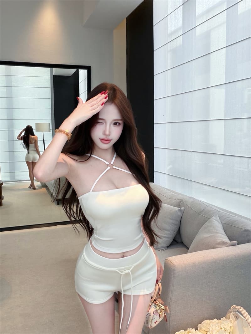 실사 정가 길다 여름 십자가 행침 목 순수한 욕망 조끼 섹시함 몸매 가꾸기 슬림해 보이는 핫걸 민소매 슬립 상세 이미지 22