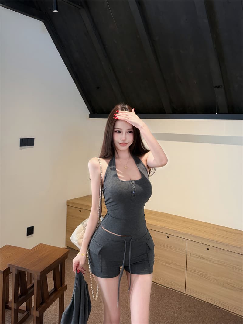 실사 정가 회색 단추 V넥 오픈 가디건 티셔츠 여성 봄 여름 몸매 가꾸기 맨위 상세 이미지 14