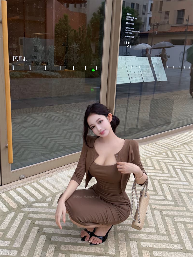 실사 진짜 원자가 밴드 가슴 패드 캐미솔 맨위 라운드 넥 단추 오픈 가디건 높음 폭탄 허리밴드 반신 스커트 3종 세트 상세 이미지 13