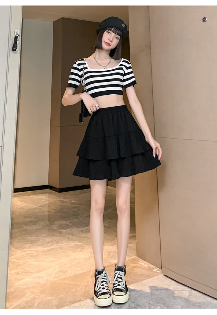 검정색 프릴 플리츠 반신 스커트 여성 여름 2026 새로운 하이웨이스트 도루 센스 케이크 미니 스커트 한 마디 퍼프 스커트 상세 이미지 22