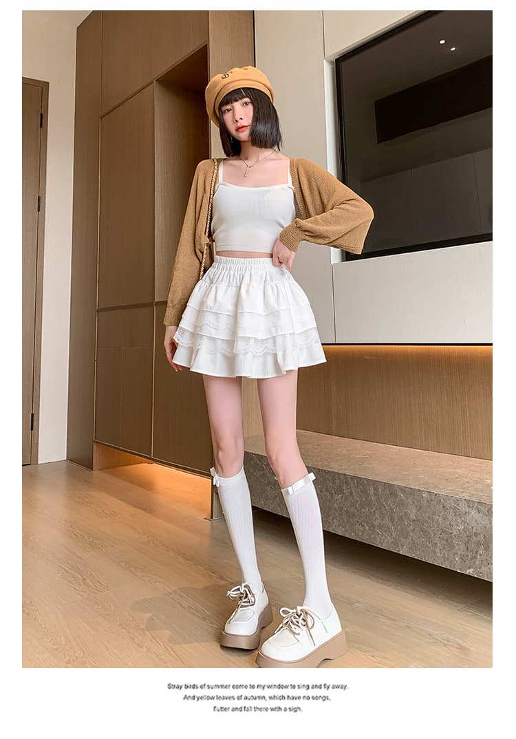mass 검정색 레이스 케이크 드레스 반신 스커트 여성 가을 겨울 발레 바람 허리밴드 한 마디 벨벳 퍼프 미니 스커트 상세 이미지 29