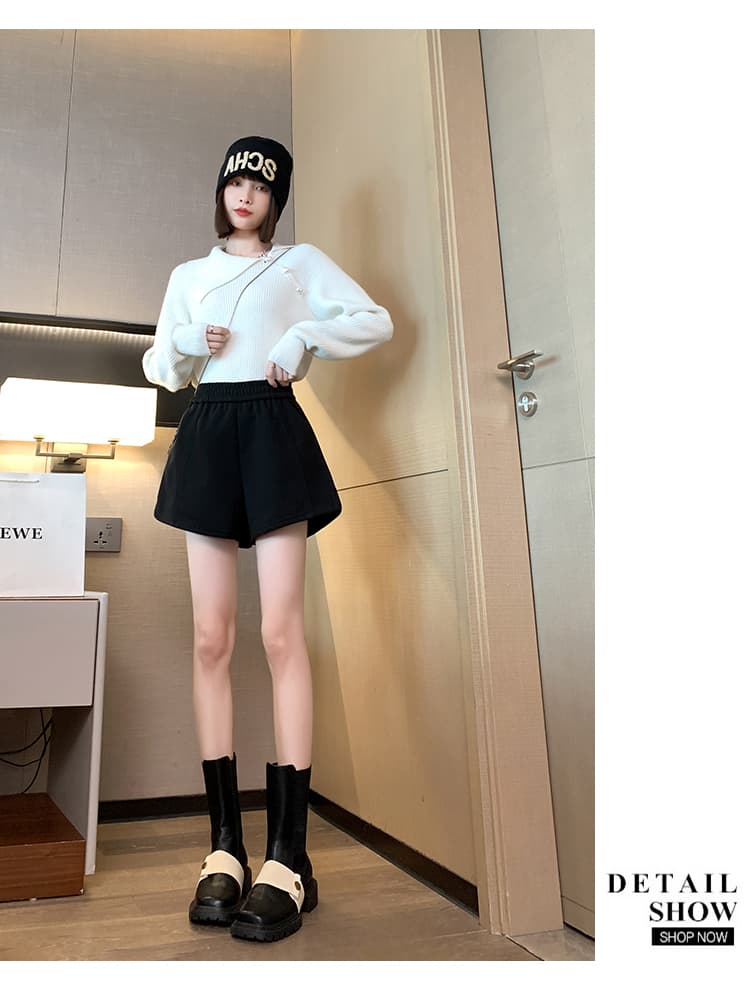모직 반바지 여성 2026 새로운 가을 겨울 하이웨이스트 작은 키 패션 트임 외출용 한 마디 넓은 다리 캐주얼 부츠 팬츠 상세 이미지 16