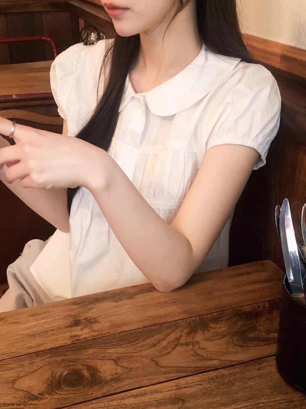 한국 동대문 2026 새로운 한국 스타일 베이비 칼라 다용도 맨위 블라우스 상세 이미지 4