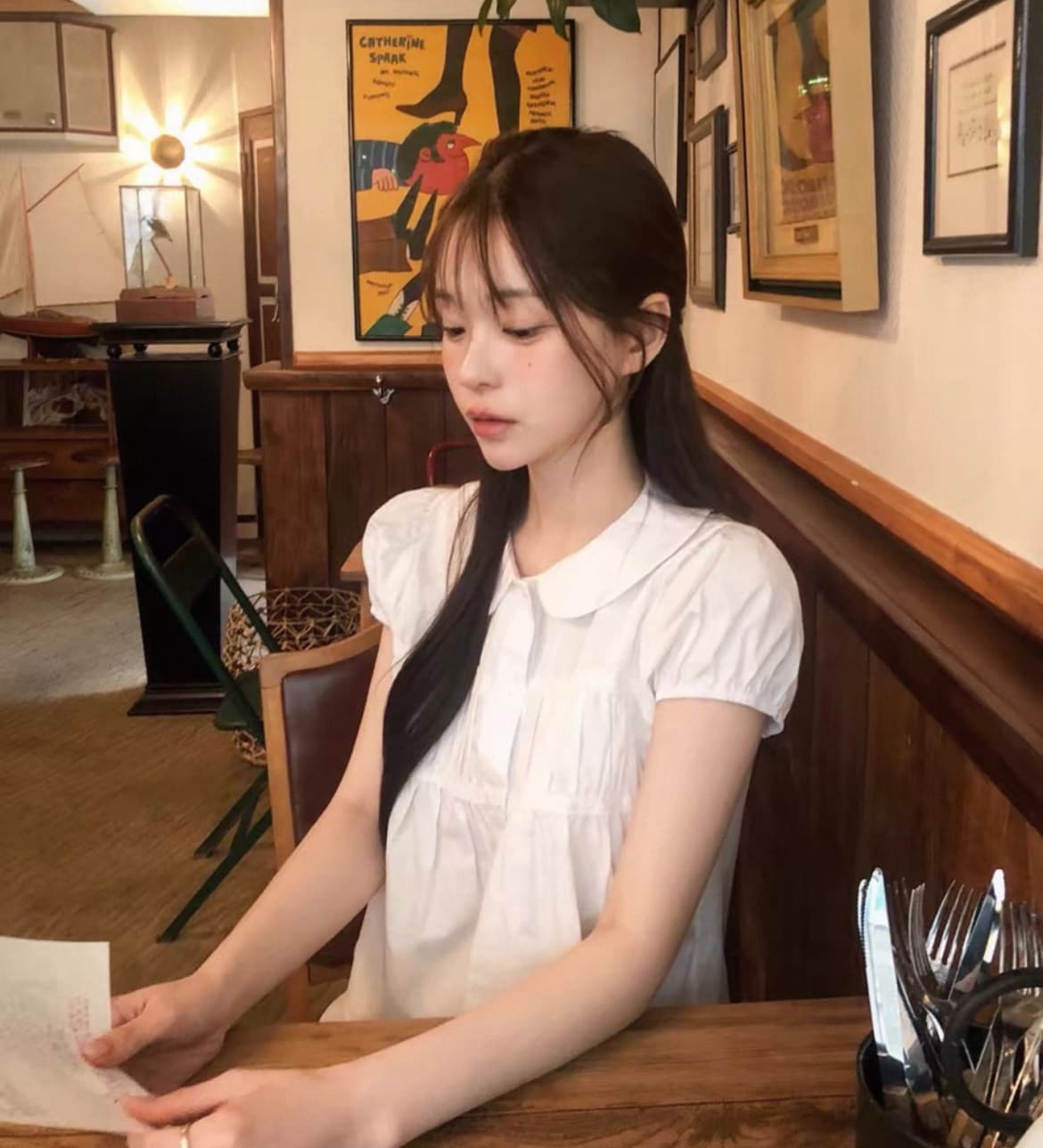 한국 동대문 2026 새로운 한국 스타일 베이비 칼라 다용도 맨위 블라우스 상세 이미지 12