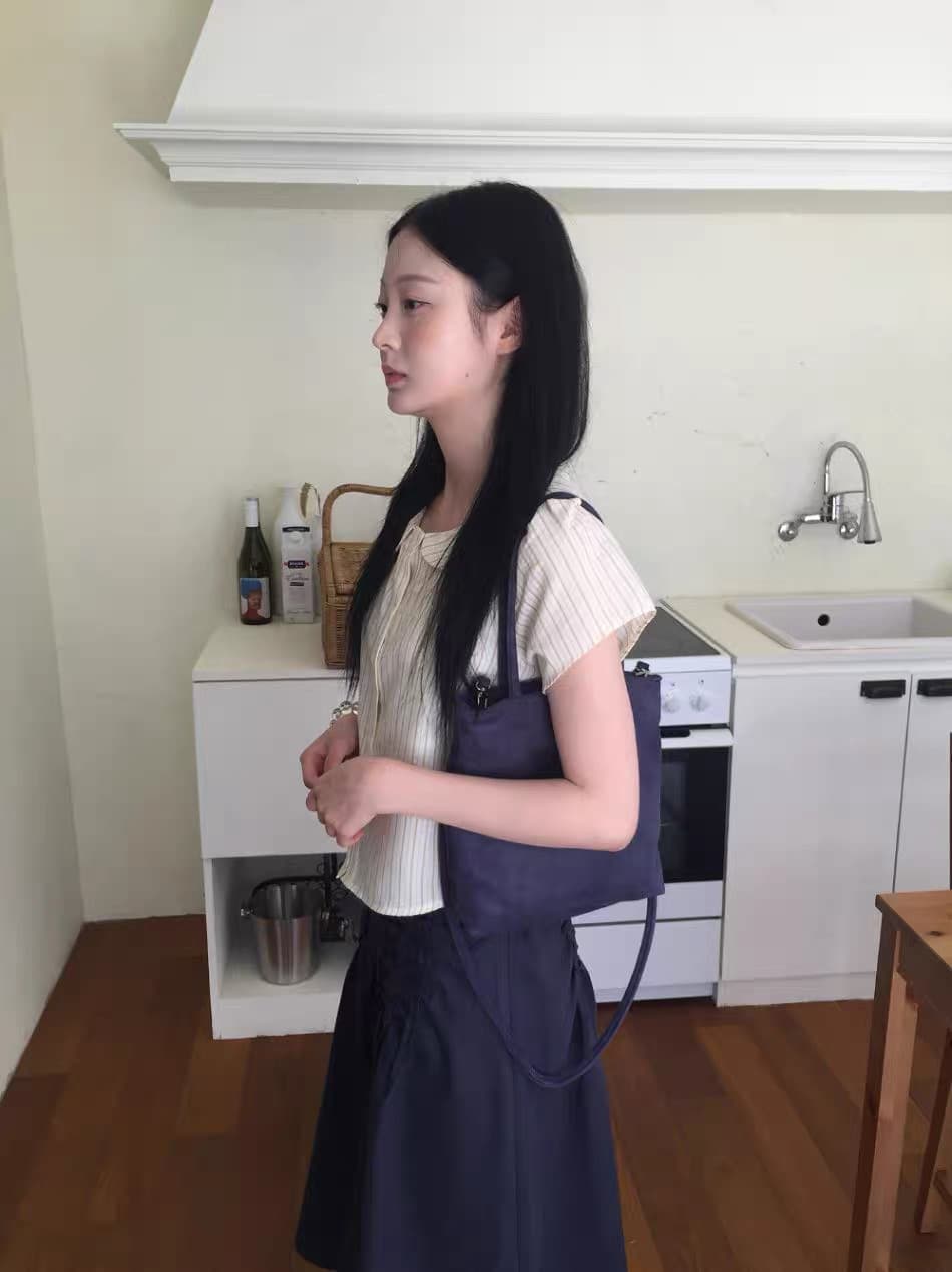 한국 동대문 2026 새로운 한국 스타일 레트로 스트라이프 폴로 칼라 인형 맨위 블라우스 상세 이미지 7