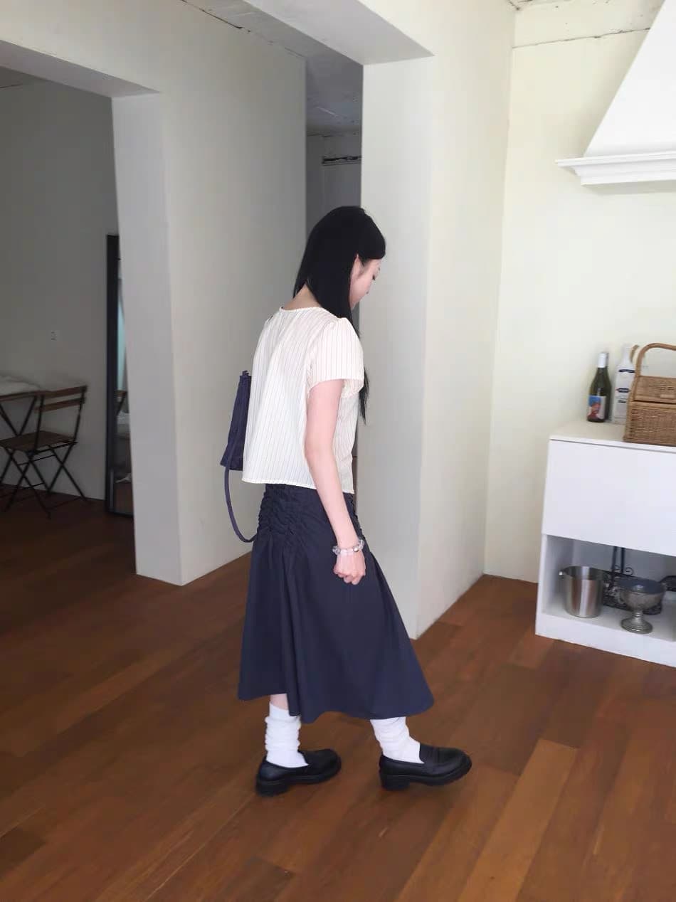 한국 동대문 2026 새로운 한국 스타일 레트로 스트라이프 폴로 칼라 인형 맨위 블라우스 상세 이미지 11
