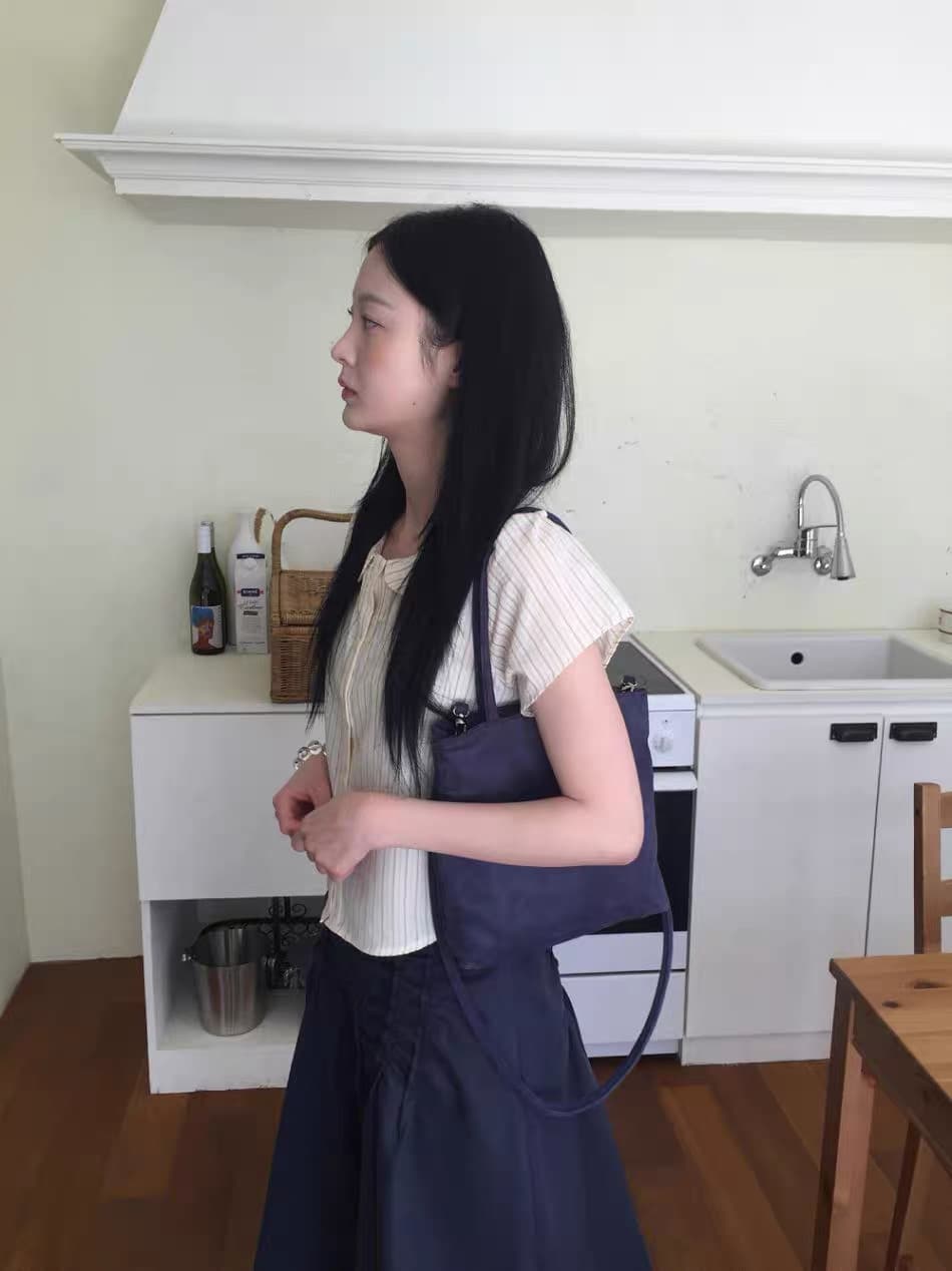 한국 동대문 2026 새로운 한국 스타일 레트로 스트라이프 폴로 칼라 인형 맨위 블라우스 상세 이미지 12