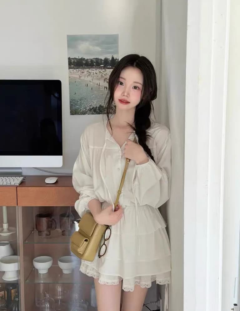 있음 창고 한국 동대문 2026 년 새로운 한국 스타일 다용도 긴팔 맨위 케이크 드레스 여성 상세 이미지 2