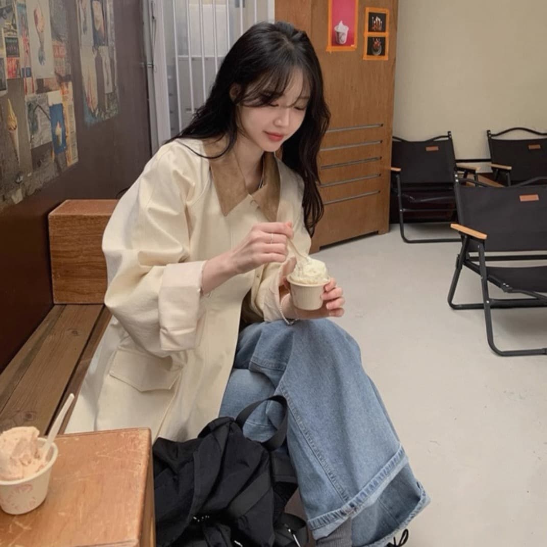 있음 창고 한국 동대문 2026 새로운 한국 스타일 다용도 허리 수축 패치워크 색상 바람막이 여성 코트 이미지 3