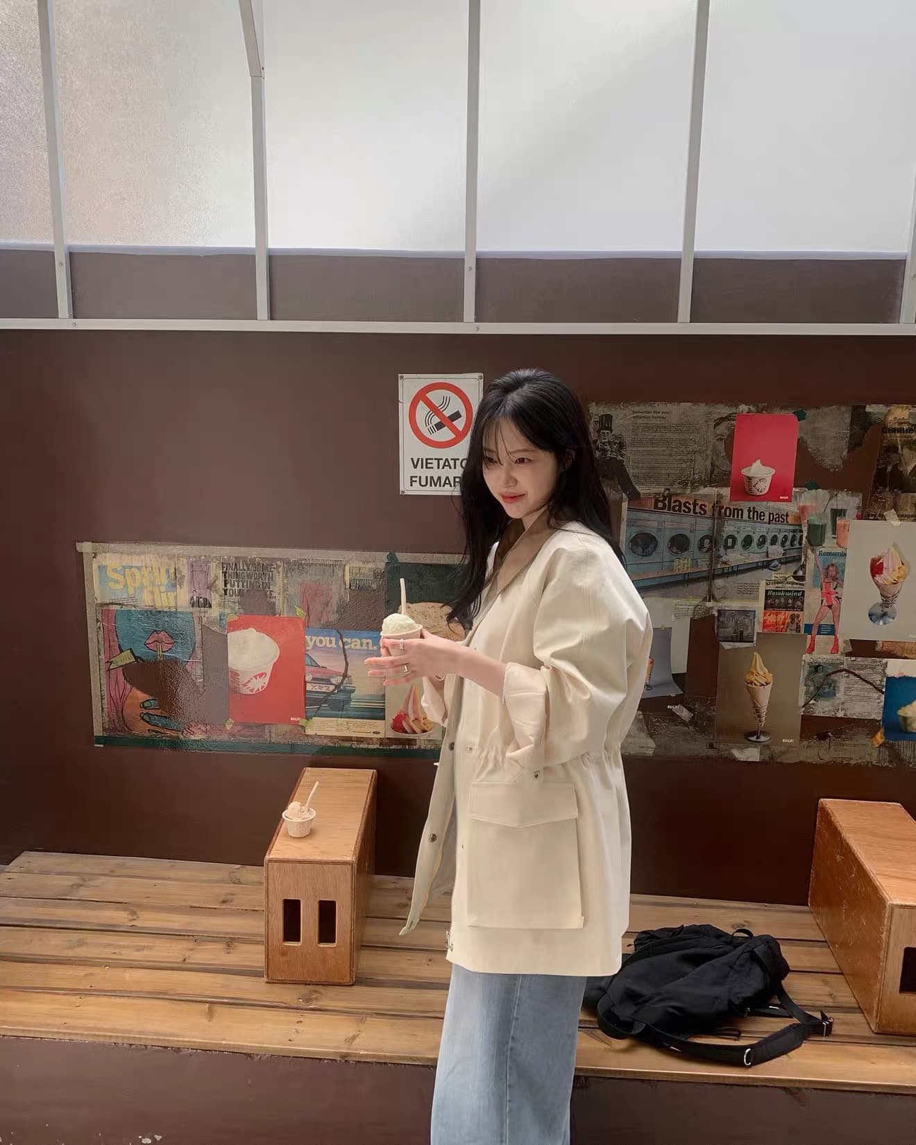 있음 창고 한국 동대문 2026 새로운 한국 스타일 다용도 허리 수축 패치워크 색상 바람막이 여성 코트 상세 이미지 12