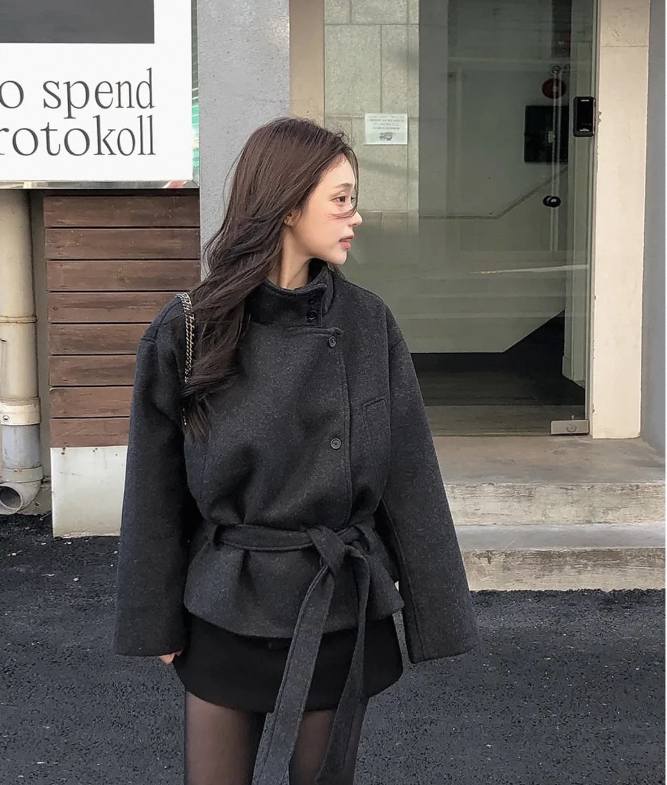 한국 동대문 구매 2026 년 새로운 한국 스타일 스탠드 칼라 모직 여성 코트 상세 이미지 2