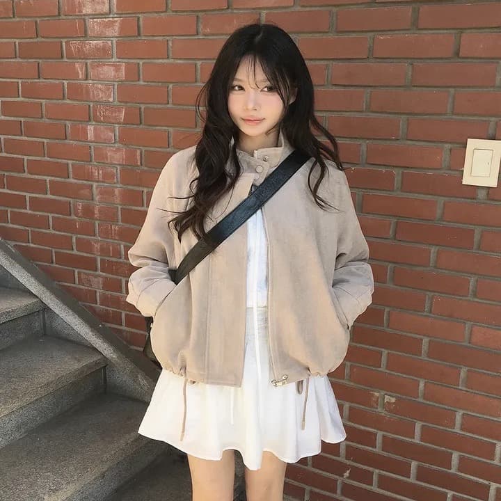 한국 동대문 2026 가을 겨울 스웨이드 스탠드 칼라 재킷 여성 코트 이미지 4
