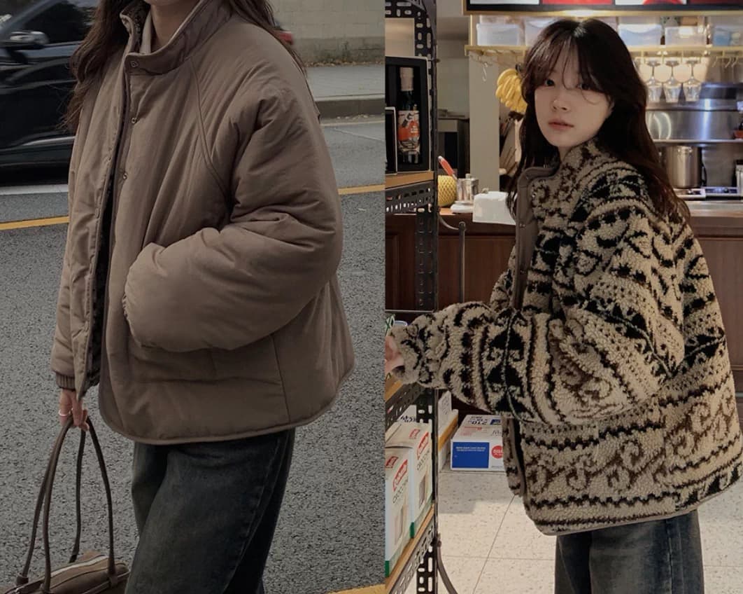 한국 동대문 2029 가을 겨울 새로운 오른쪽 그는 패턴 양성 및 음성 둘 착용 모피 면 옷 여성 코트 상세 이미지 4