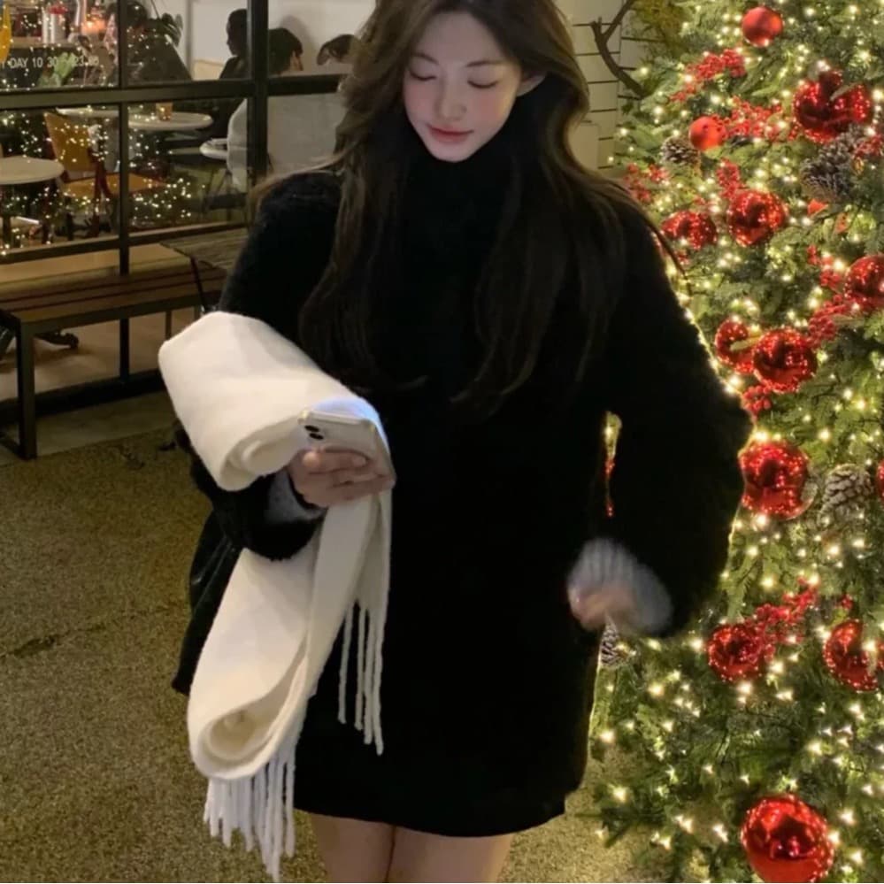한국 동대문 2026 가을 겨울 한국 스타일 스탠드 칼라 모피 여성 코트 이미지 5