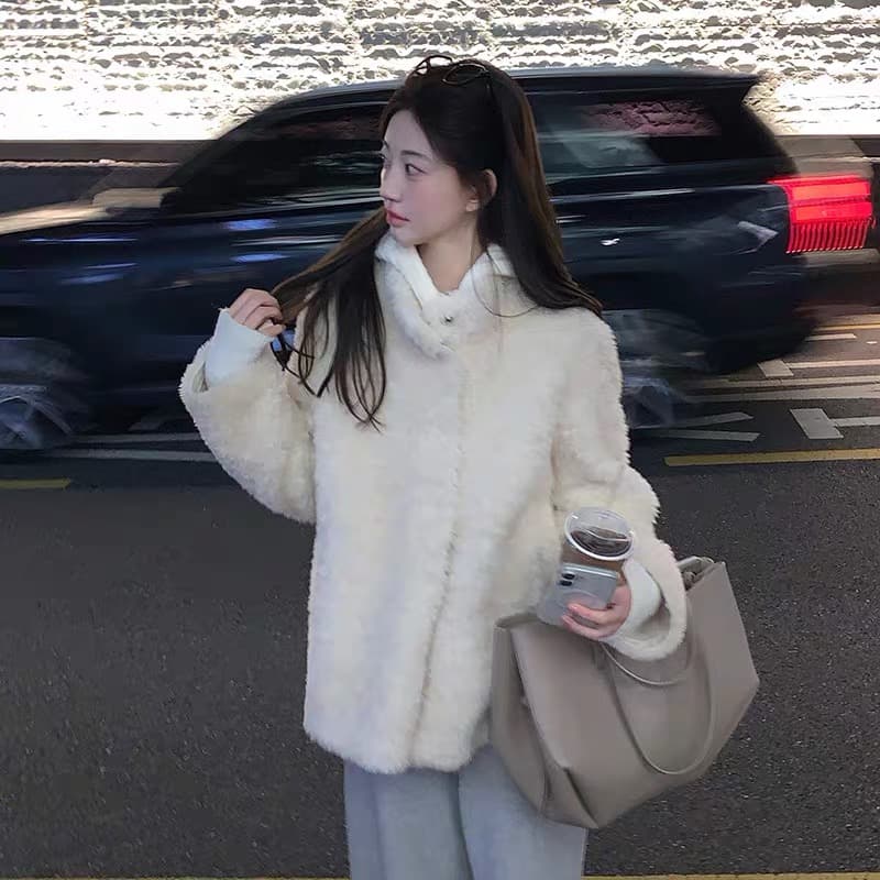한국 동대문 2026 가을 겨울 한국 스타일 스탠드 칼라 모피 여성 코트 상세 이미지 5