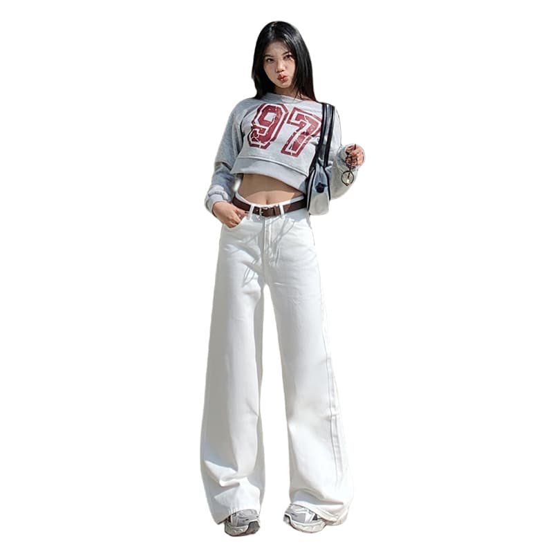 2026 년 봄 새로운 화이트 데님 긴 바지 여성 아메리칸 하이웨이스트 루즈핏 다용도 캐주얼 스트레이트 와이드 레그 팬츠 어린이 이미지 6
