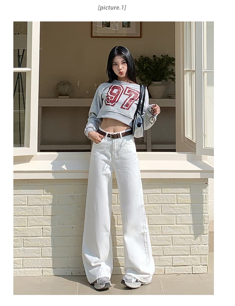 2026 년 봄 새로운 화이트 데님 긴 바지 여성 아메리칸 하이웨이스트 루즈핏 다용도 캐주얼 스트레이트 와이드 레그 팬츠 어린이 상세 이미지 9