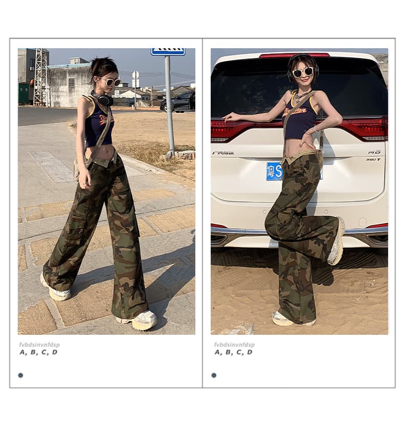 봄 여름 새로운 뒤집다 허리 데님 긴 바지 여성 레저 한국 스타일 하이웨이스트 자수 루즈핏 핫걸 워크웨어 스트레이트 와이드 레그 팬츠 상세 이미지 9