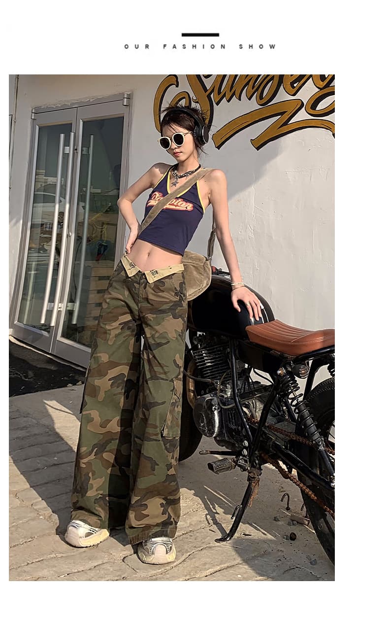 봄 여름 새로운 뒤집다 허리 데님 긴 바지 여성 레저 한국 스타일 하이웨이스트 자수 루즈핏 핫걸 워크웨어 스트레이트 와이드 레그 팬츠 상세 이미지 16