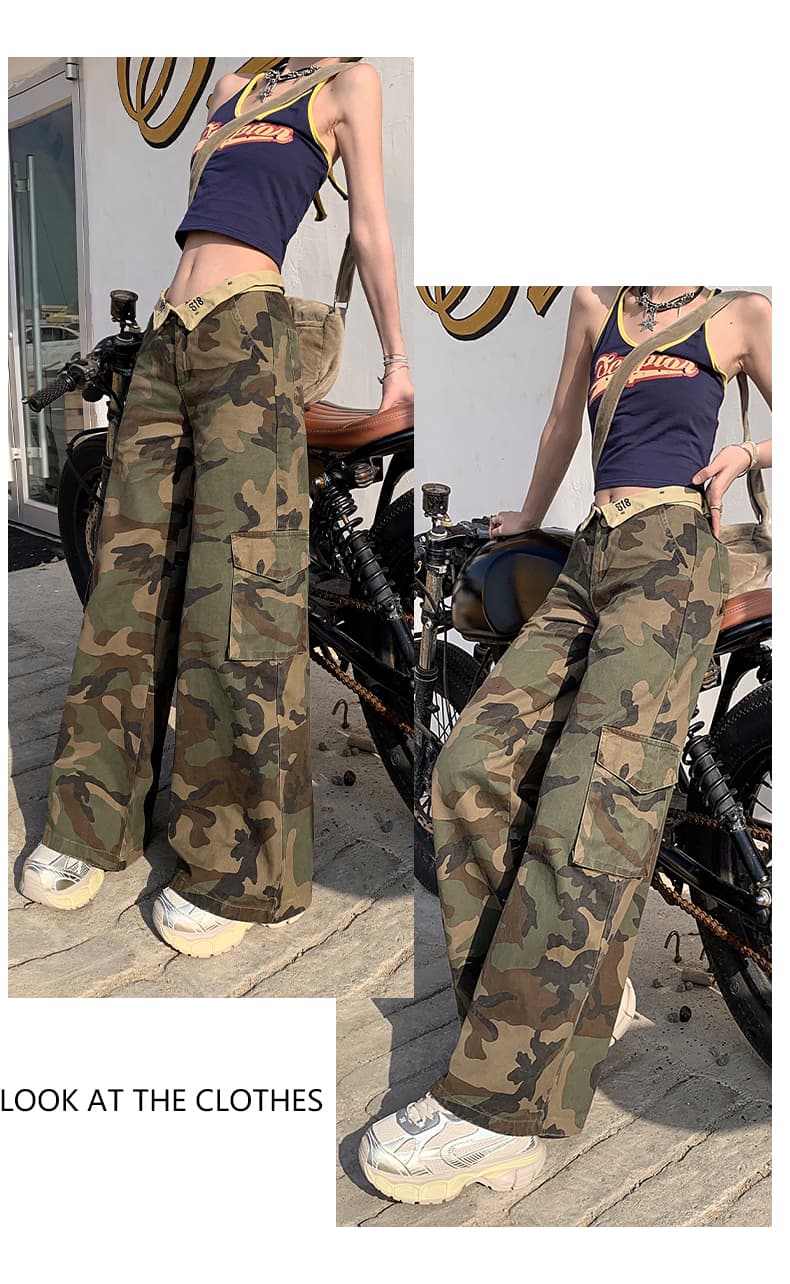 봄 여름 새로운 뒤집다 허리 데님 긴 바지 여성 레저 한국 스타일 하이웨이스트 자수 루즈핏 핫걸 워크웨어 스트레이트 와이드 레그 팬츠 상세 이미지 18