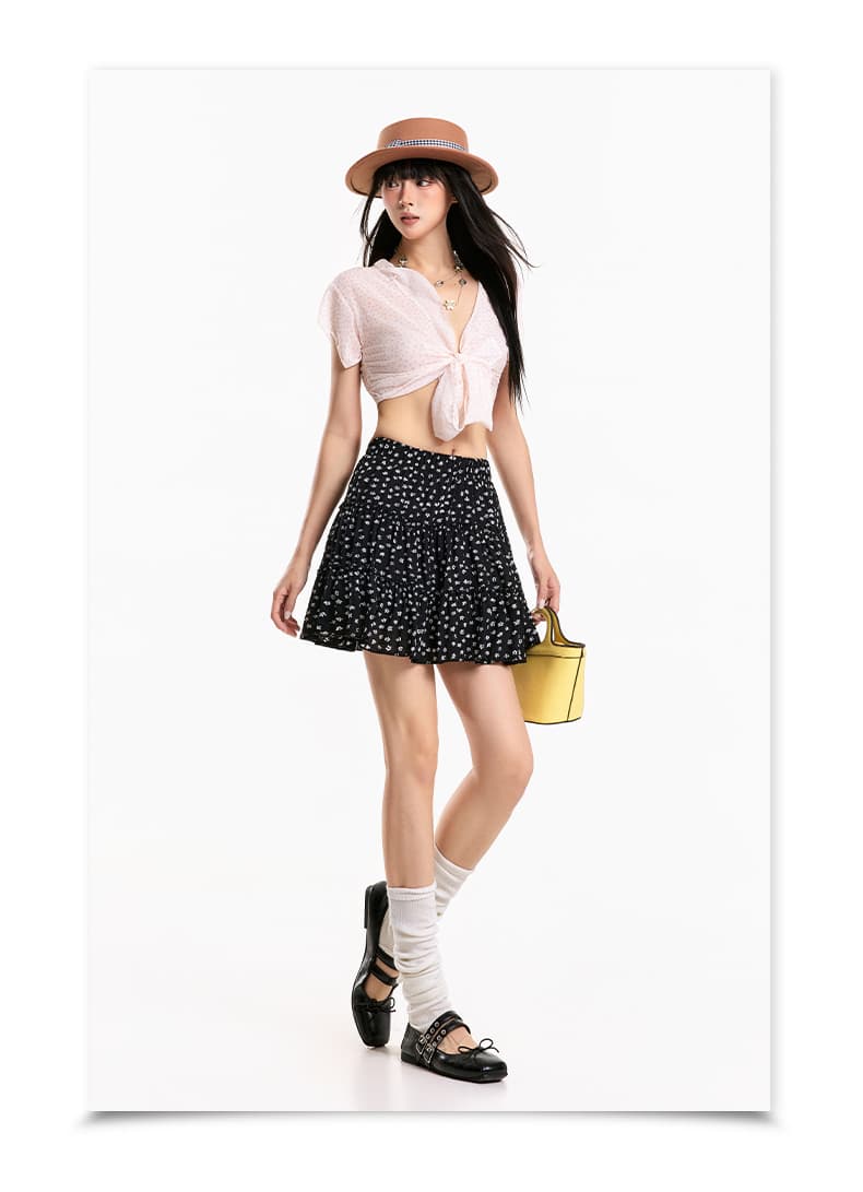 꽃무늬 반신 스커트 여성 여름 새로운 허리밴드 하이웨이스트 노출 방지 안감 한 마디 미니 스커트 퍼프 스커트 케이크 드레스 상세 이미지 22