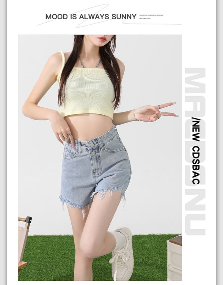여름 새로운 데님 반바지 여성 한국 스타일 하이웨이스트 두 버클 루즈핏 찢어진 부분 핫걸 개성 한 마디 거친 가장자리 핫 바지 상세 이미지 16