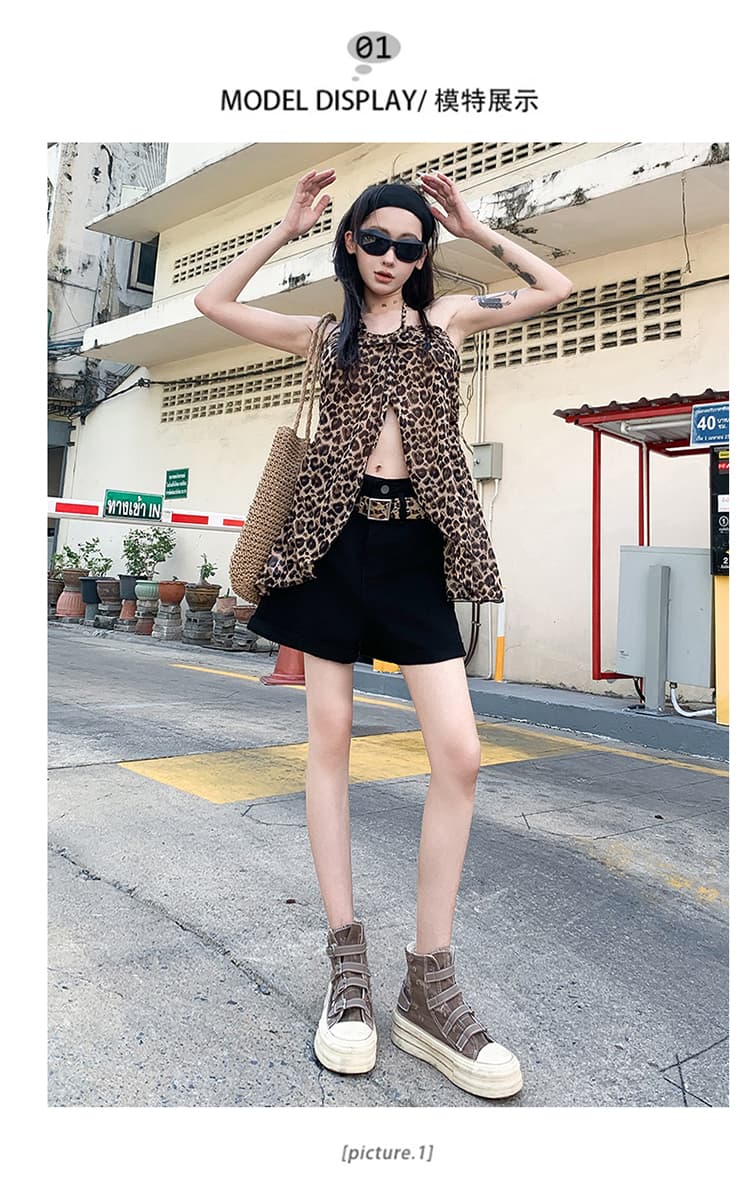 여름 볼륨 측면 데님 반바지 여성 한국 스타일 작은 키 하이웨이스트 두 버클 루즈핏 슬림해 보이는 한 마디 와이드 레그 팬츠 핫 바지 상세 이미지 11