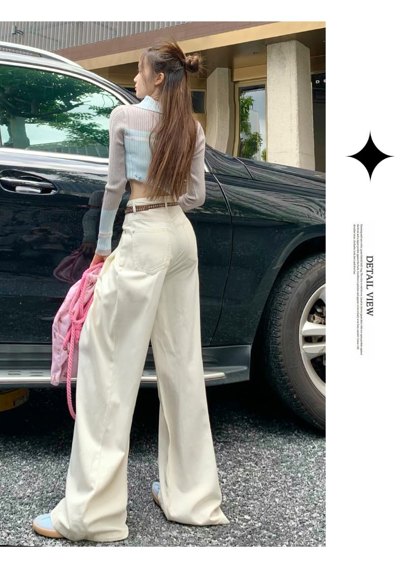 브라운 데님 긴 바지 여성 가을 새로운 하이웨이스트 주름 디자인 센스 루즈핏 슬림해 보이는 도루 센스 넓은 다리 바닥 청소 바지 상세 이미지 24