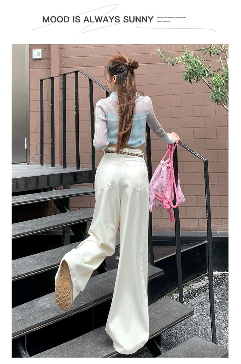 브라운 데님 긴 바지 여성 가을 새로운 하이웨이스트 주름 디자인 센스 루즈핏 슬림해 보이는 도루 센스 넓은 다리 바닥 청소 바지 상세 이미지 28
