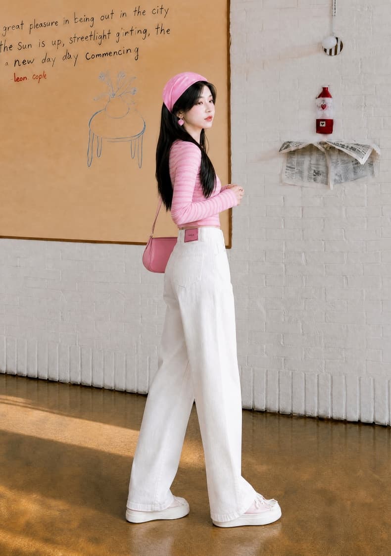 화이트 데님 긴 바지 여성 가을 새로운 한국 스타일 하이웨이스트 루즈핏 슬림해 보이는 도루 센스 캐주얼 다용도 넓은 다리 바닥 청소 바지 상세 이미지 18